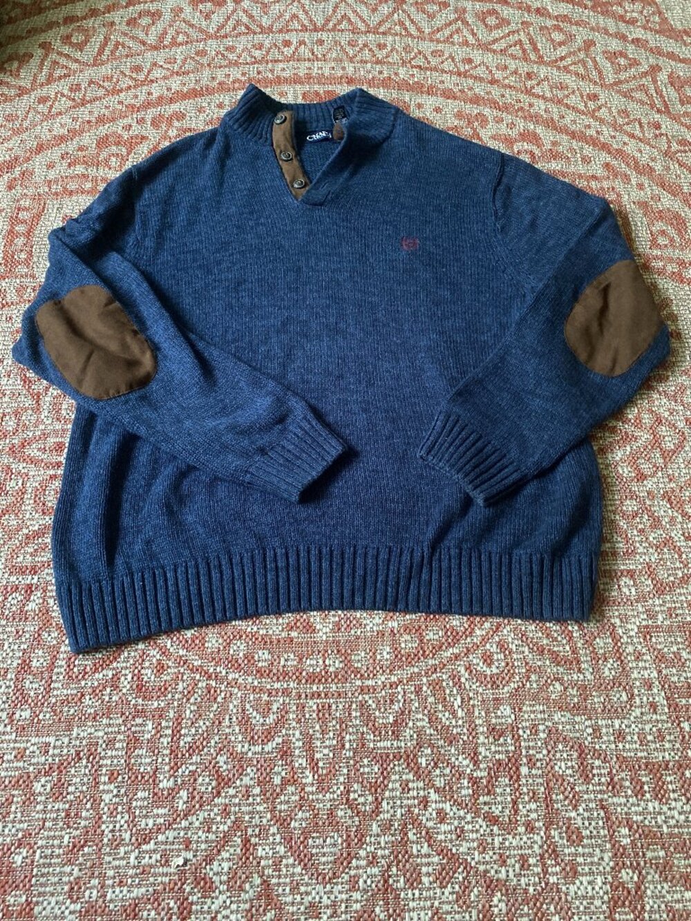 Chaps Knit Sweater with Leather Accents